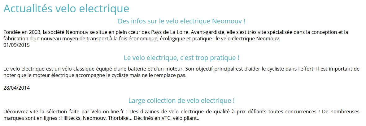 Actualités Velo electrique / Score e-commerce